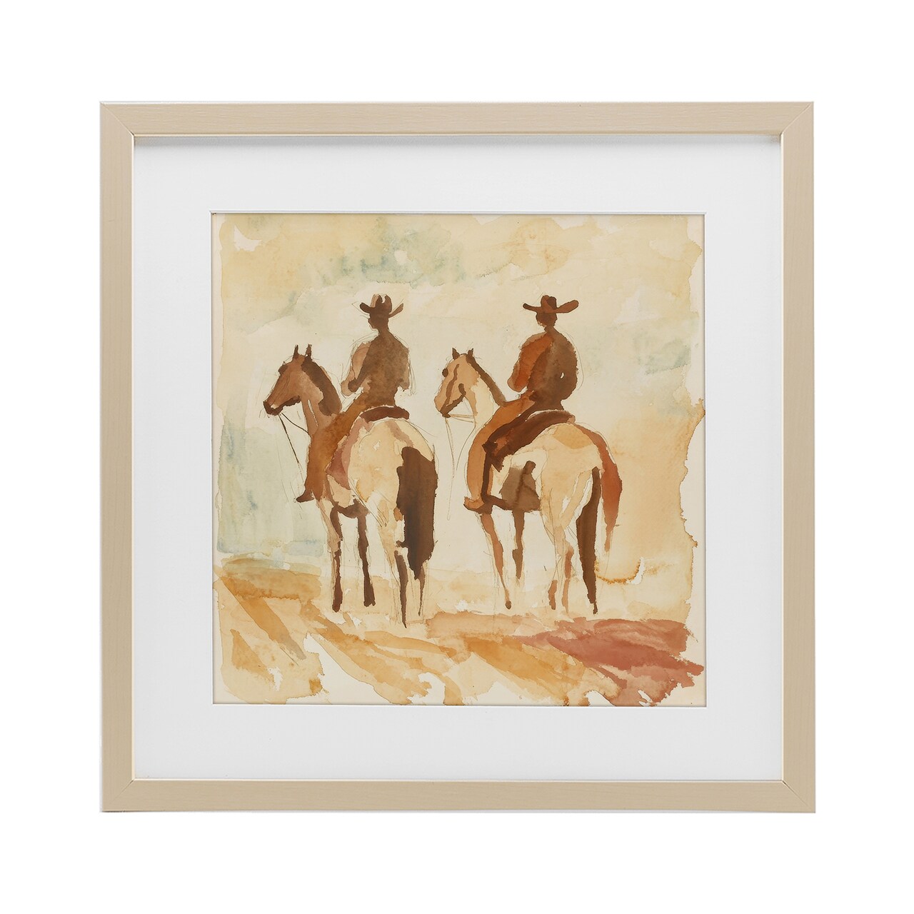 Stupell Industries Western Watercolor Cowboys Left Framed Print Under Glass, design by Petal Prints Design